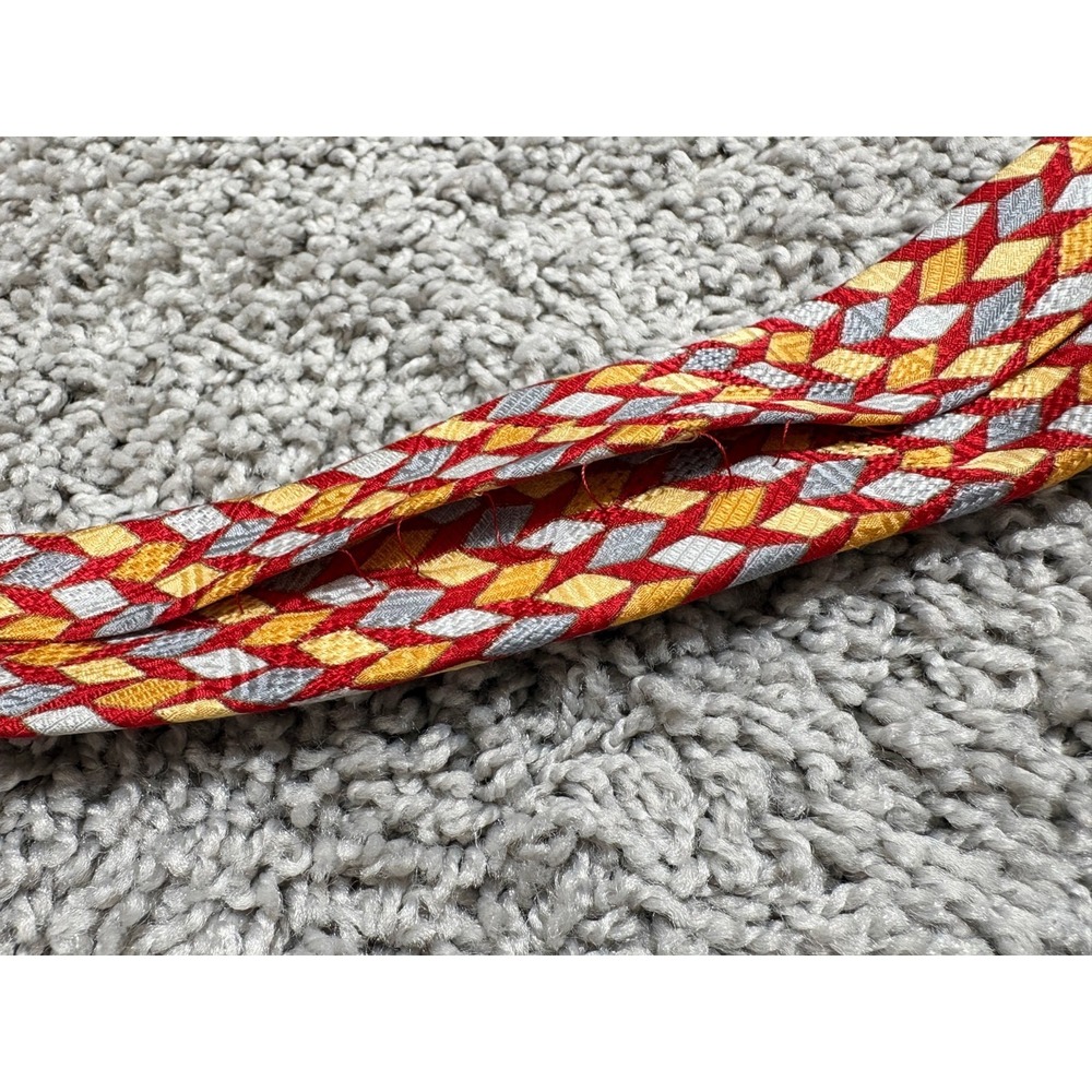 STEFANO RICCI Tie 3.75 x 59" Silk Necktie Geometric Red Orange Blue Yellow Italy - Picture 6 of 9